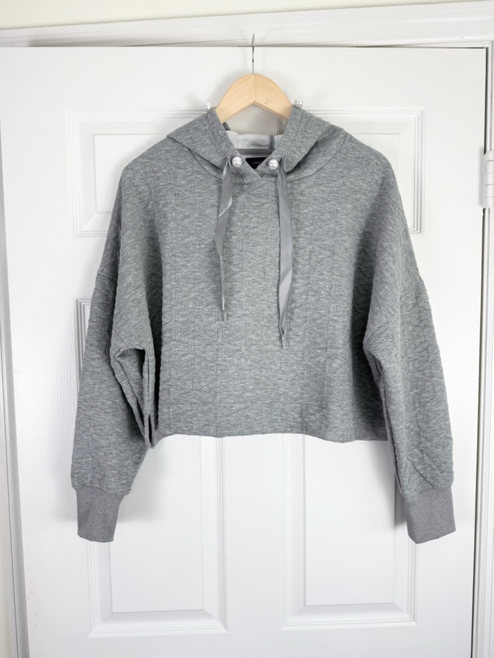Simply Southern Gray Quilted Crop Hoodie Bobbles and Beads Medium